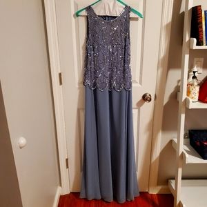 Formal Occasion Dusty Blue Floor Length Gown & Coverlet - mother of the bride
